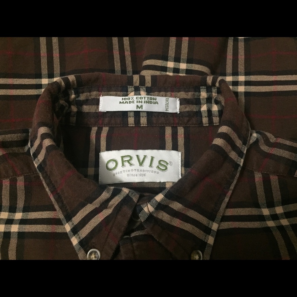 Orvis Brown Plaid Button Down. Medium - image 3